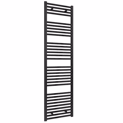 Bathroom Kingdom Diva Black Straight Heated Towel Rail H: 180 cm, W: 50 cm