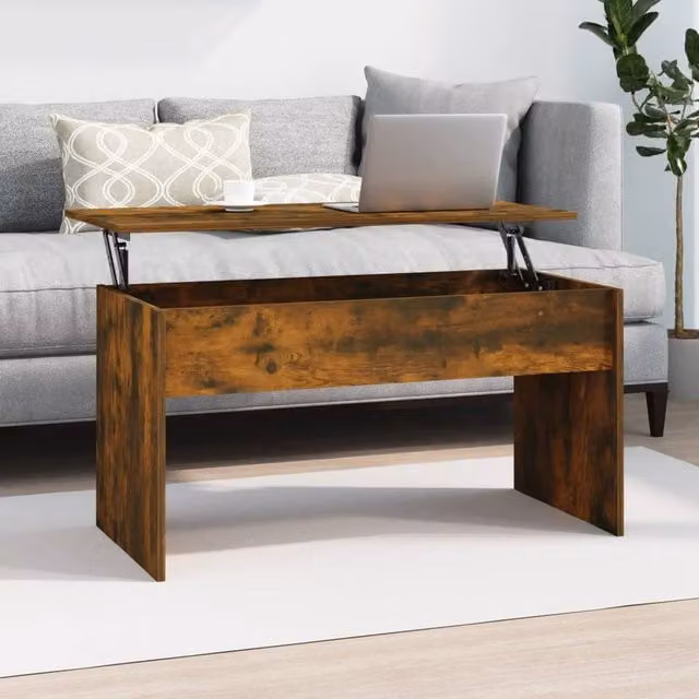 Berkfield Home Modern Smoked Oak Coffee Table in Brown with Lift Mechanism, W/D/H: 102 x 50.5 x 52.5 cm – 1