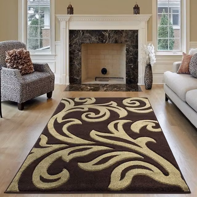Smart Living Florence Modern Hand Carved Area Rug in Green and Brown, W: 60 cm, L: 110 cm