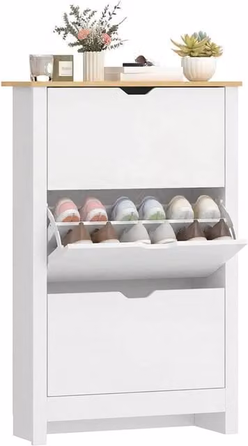Nordara White Shoe Storage Cabinet with 3 Drawers and Tilting Compartments, H 190 cm x D 35 cm – 1