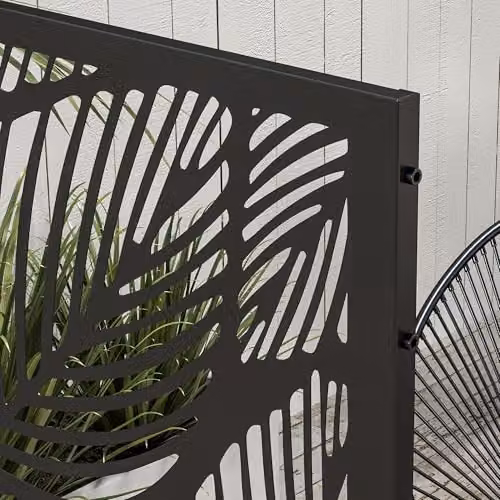 Outsunny Black Metal Freestanding Outdoor Privacy Screen Panel with Stand – 6
