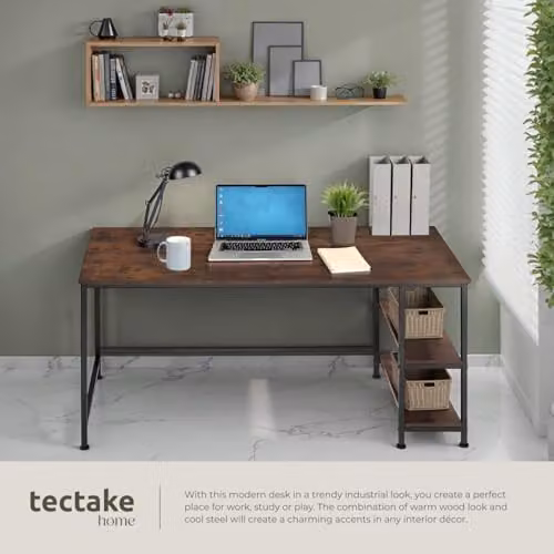 tectake Computer Desk in Brown with MDF Laminate Top and Metal Frame, W/D/H: 120 x 60 x 75.5 cm – 6