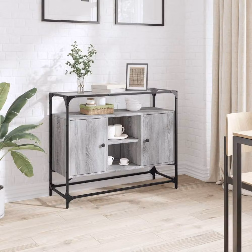 Berkfield Home Grey Sonoma Sideboard with Glass Top, W/D/H: 98 x 35 x 81 cm – 1