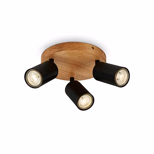 Briloner Industrial Adjustable Ceiling Spotlight with Black Wood Base and 3xGU10 Fitting, W/D/H: 19 x 8.5 x 19 cm – 1