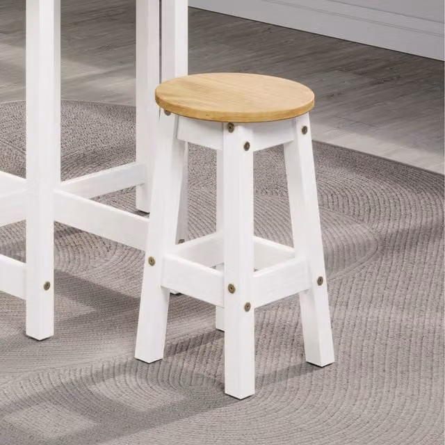 Core Products Corona Pair of Low Round White Wooden Breakfast Stools