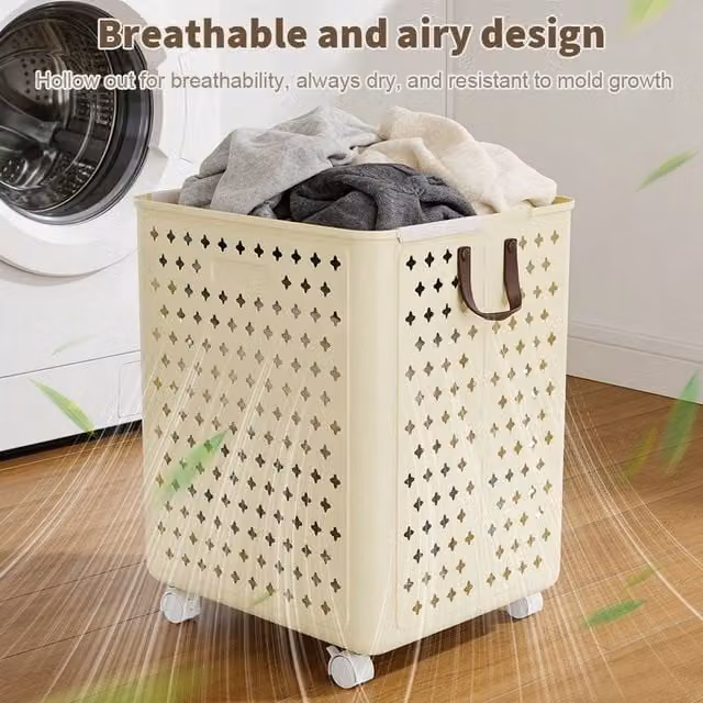 EONLION Large Capacity Folding Laundry Basket in Beige, W/D/H: 49.5 x 37.5 x 36 cm – 1