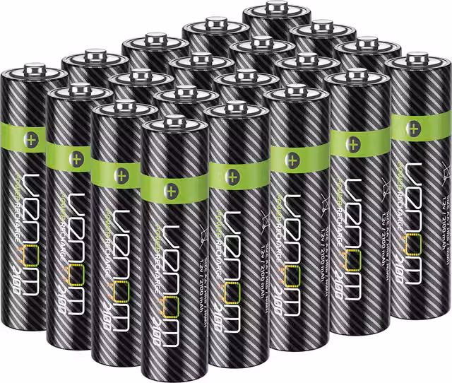 Venom 2100mAh High Capacity Rechargeable AA Batteries, Pack of 20, Black