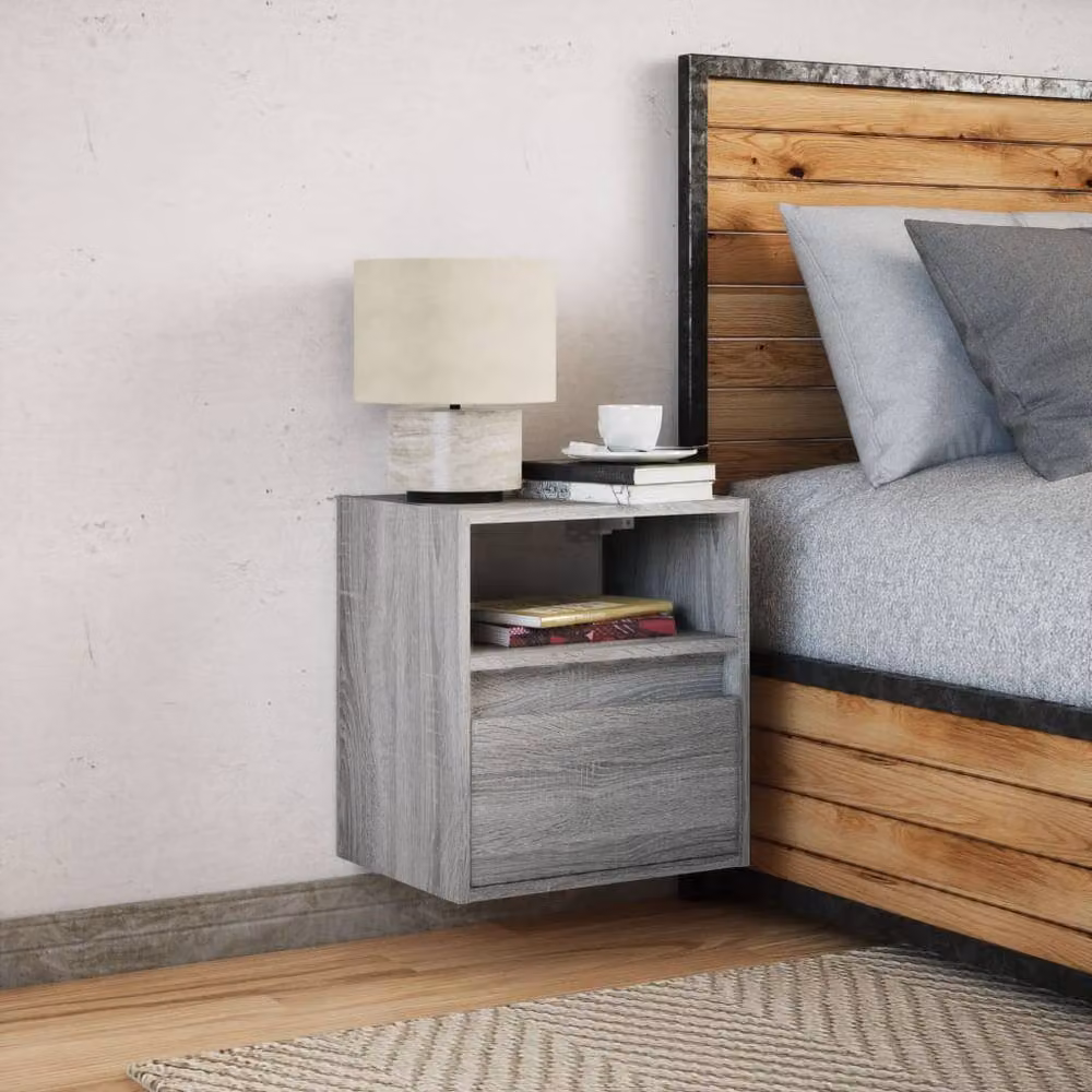 Berkfield Home Wall-mounted Bedside Cabinet with Integrated LED Lights in Grey Sonoma – 3