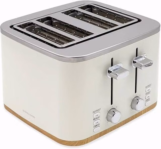 Andrew James 4 Slice Toaster in White and Stainless Steel