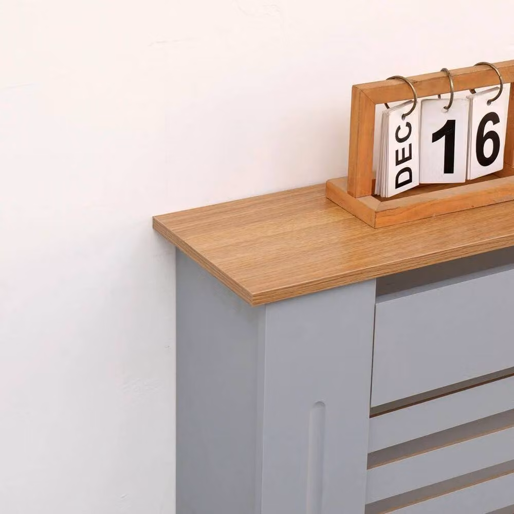 PAWNORA Grey MDF Radiator Cover Slat Grille Cabinet, H: 82 cm, W: 111.5 cm, D: 19 cm – 2