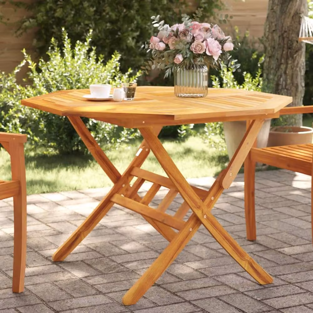 Berkfield Home Folding Garden Table in Rustic Brown Acacia Wood, W: 110 cm, D: 75 cm – 2