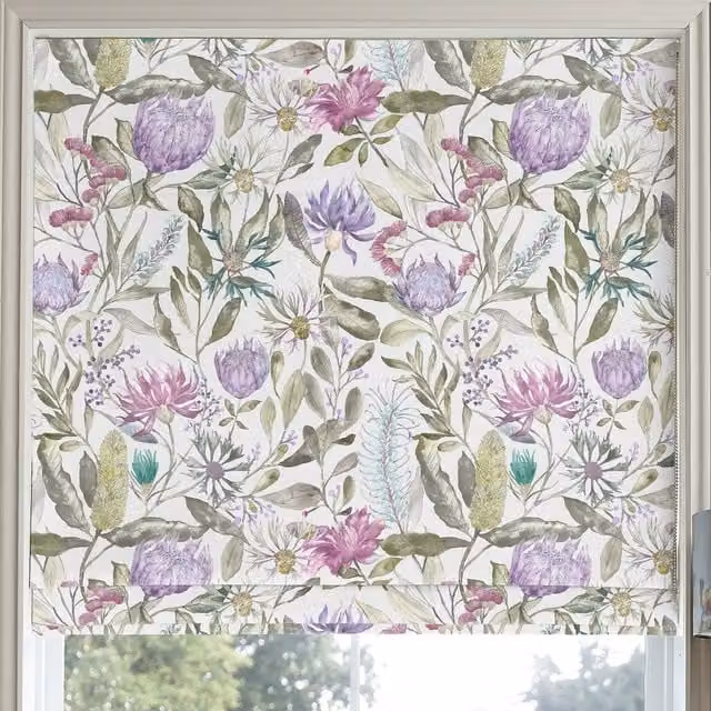 Voyage Maison Vitoria Made to Measure Blackout Roman Blind with Purple and Pink Floral Design