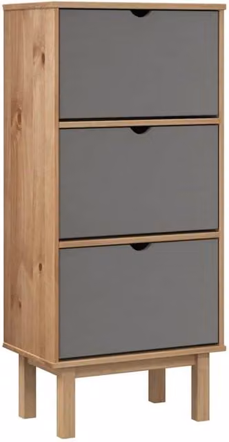 Berkfield Home OTTA Shoe Cabinet in Brown and Grey Solid Pine Wood with 3 Drawers and Tilting Compartments – 1