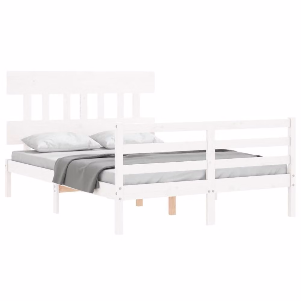 Berkfield Home Beautiful Solid Wood Bed Frame with Headboard in White, W/D/H: 140 x 200 x 81 cm – 2