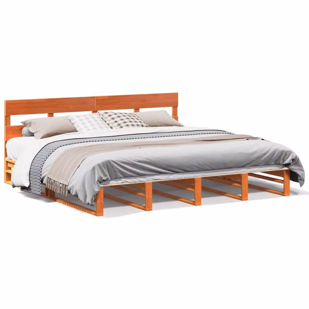 Berkfield Home Super King Solid Wood Pine Bed Frame in Wax Brown, W/D/H: 180 x 200 cm – 2