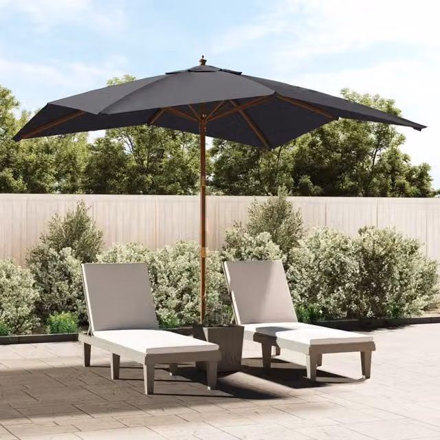Berkfield Home Garden Parasol with Wooden Pole in Black, W/D/H: 300 x 300 x 273 cm – 1