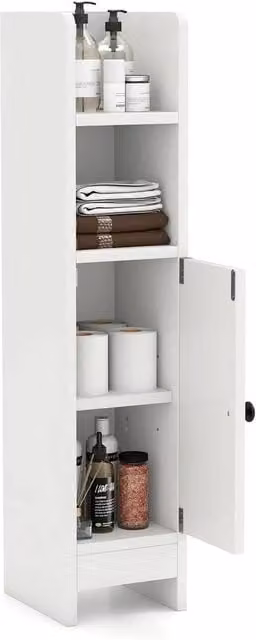 KORVIXA Small Freestanding Corner Floor Cabinet in White for Bathroom or Living Room Storage – 1