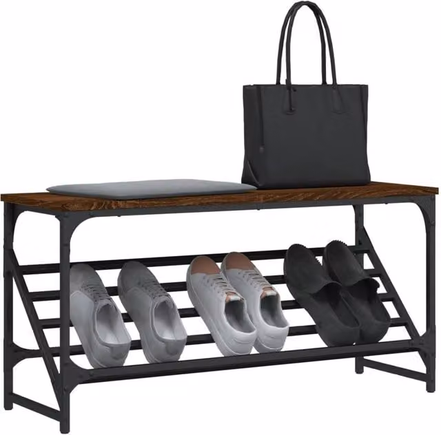 Berkfield Home Industrial Shoe Rack in Brown Oak, W/D/H: 90 x 30 x 45 cm – 1