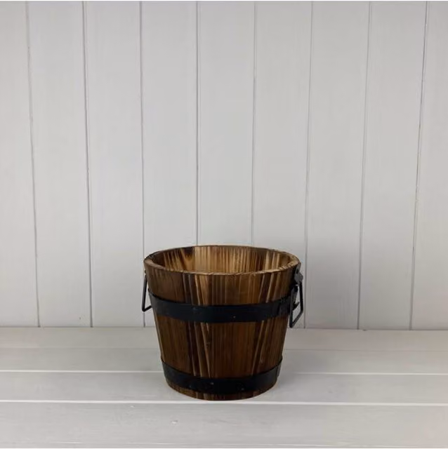 KDMD Brown Wooden Barrel with 2 Metal Bands and Handles