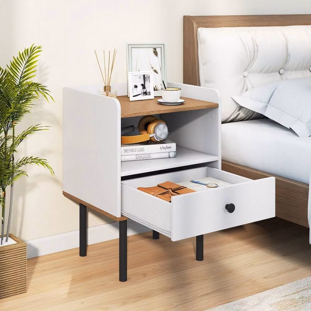 Kelvenix Modern White Metal Bedside Table – 2