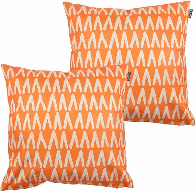 ICON Set of 2 Orange Graphic Square Mark Making Outdoor Cushions in Stain Repellent Polyester