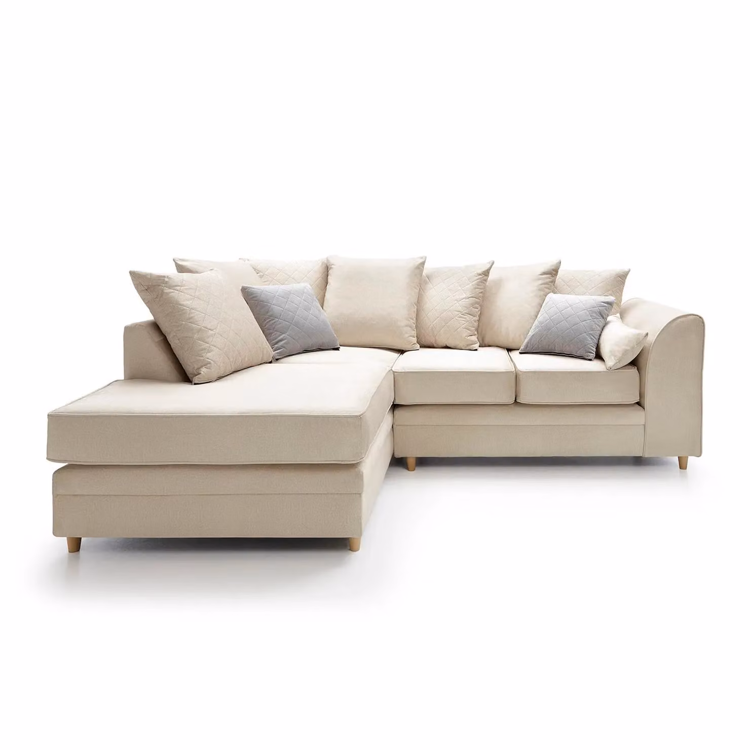 Abakus Direct Chicago Left Hand Facing L-Shape Corner Sofa in Cream Velvet with Scatter Cushions – 2