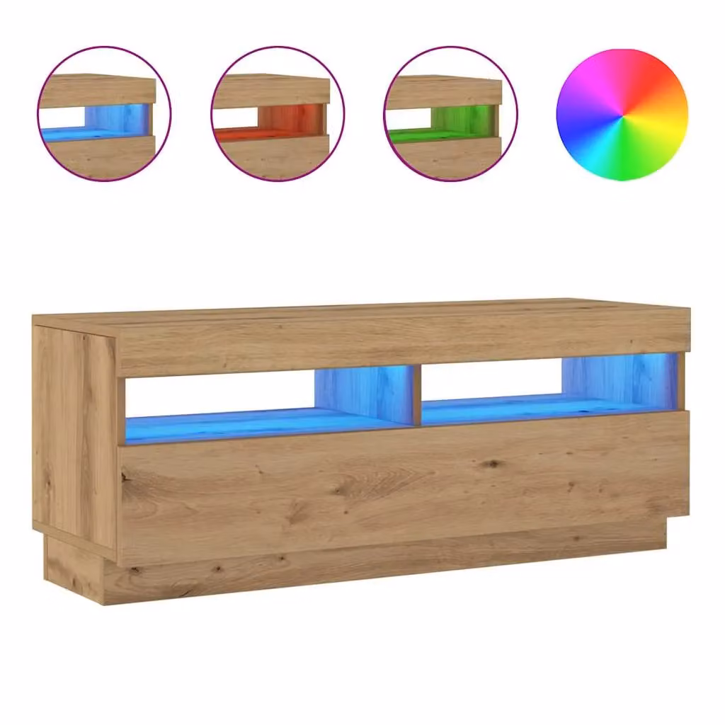 Berkfield Home Modern TV Cabinet with LED Lights in Artisan Oak, W/D/H: 100 x 35 x 40 cm – 2
