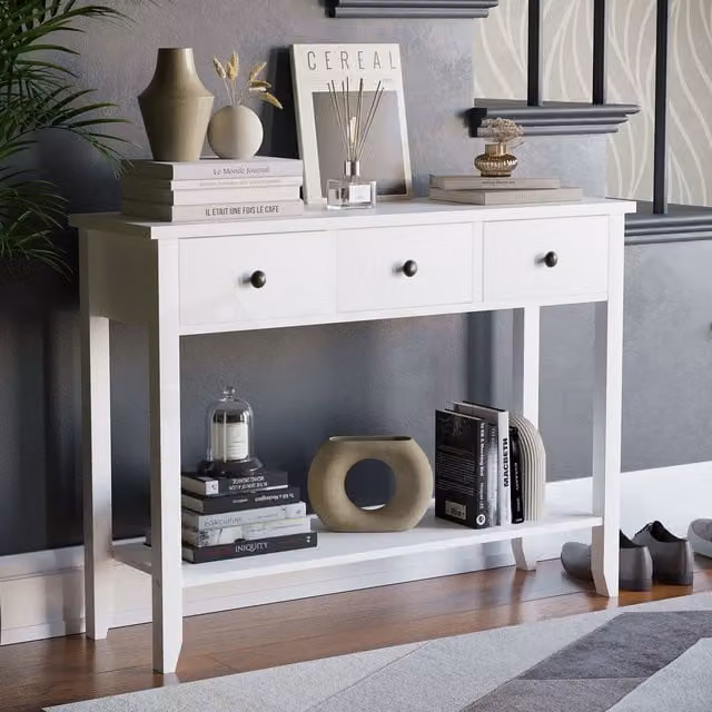 Vida Designs Windsor Wooden Console Table with Drawers in White – 1