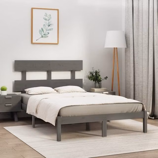 Berkfield Home Grey Solid Pine Wood Bed Frame W/D/H: 200 x 200 x 31 cm