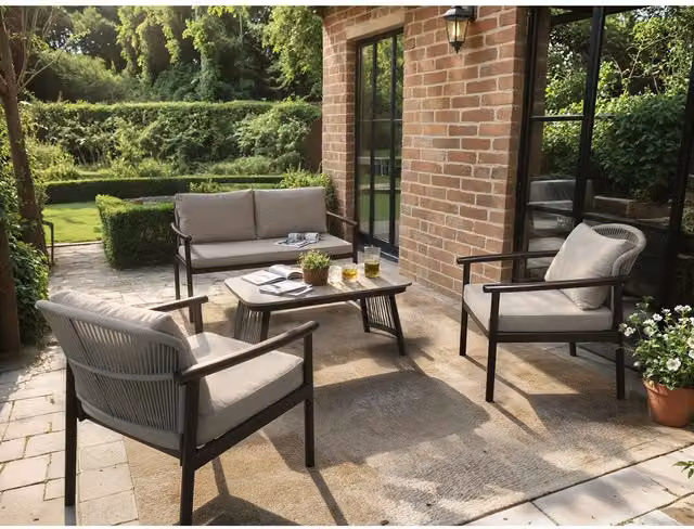 Solace+Co Kyla 4 Piece Rattan Garden Furniture Set with Coffee Table in Grey and Brown – 1