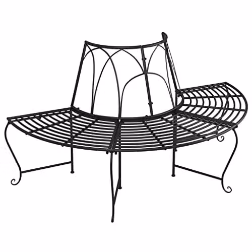 vidaXL Half Round Garden Tree Bench in Black Matt Steel, Ø159 cm