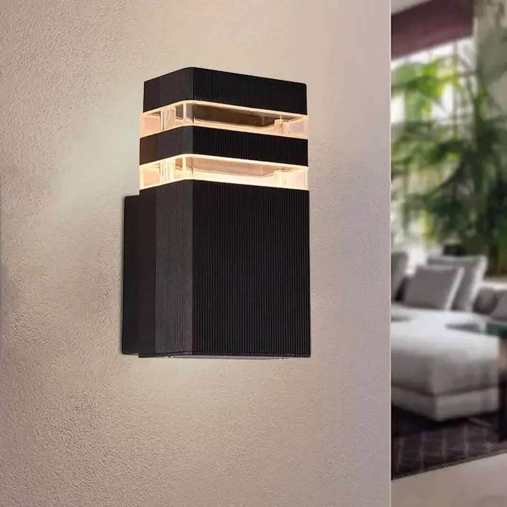 VOGREX Modern Black Outdoor Up and Down LED Wall Light with Transparent Glass – 3