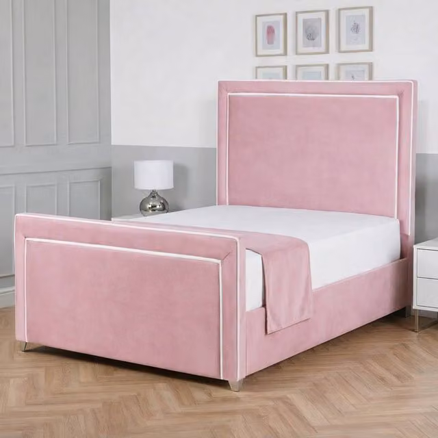 Living Comfort Bedz Verona Upholstered Velvet Bed Frame in Pink, W/D/H: 120 x 200 cm