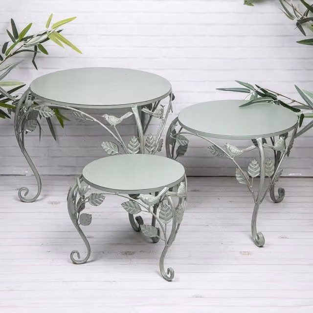 Annibells Vintage Green Metal Round Tabletop Plant Stand, Height: 32 cm