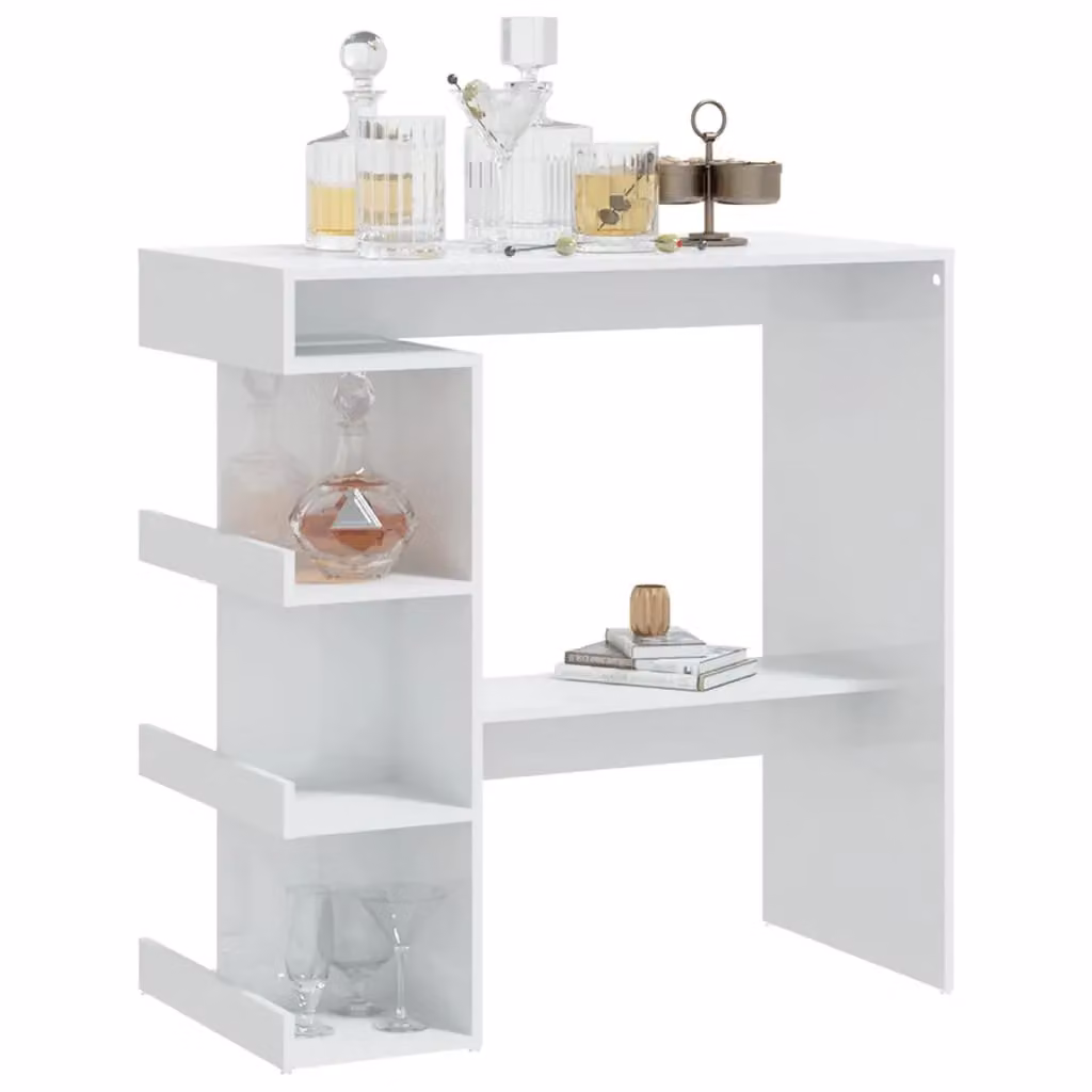 Berkfield Home Bar Table with Storage Rack in High Gloss White, W: 100 cm, D: 50 cm, H: 101.5 cm – 2