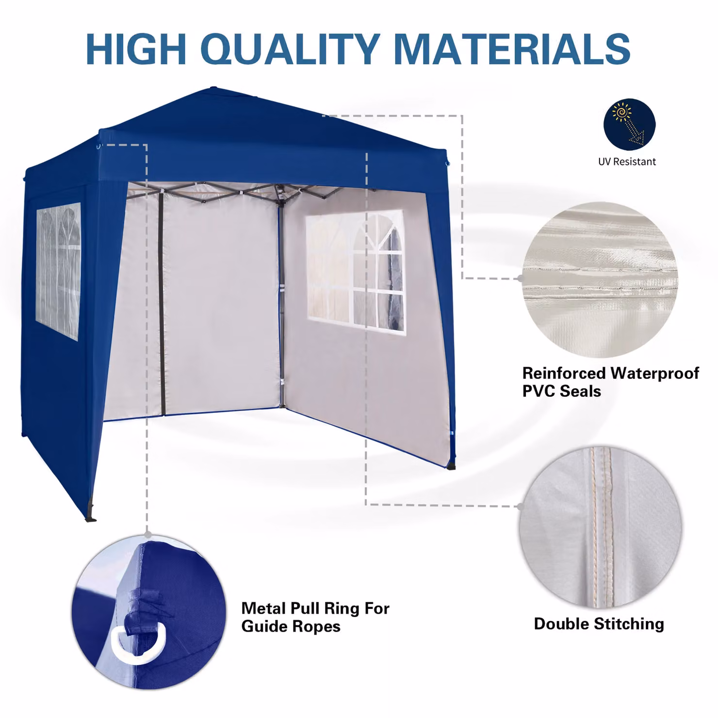MCC Direct Blue Pop Up Gazebo with Removable Sides and Storage Bag, W/D/H: 200 x 200 x 255 cm – 2