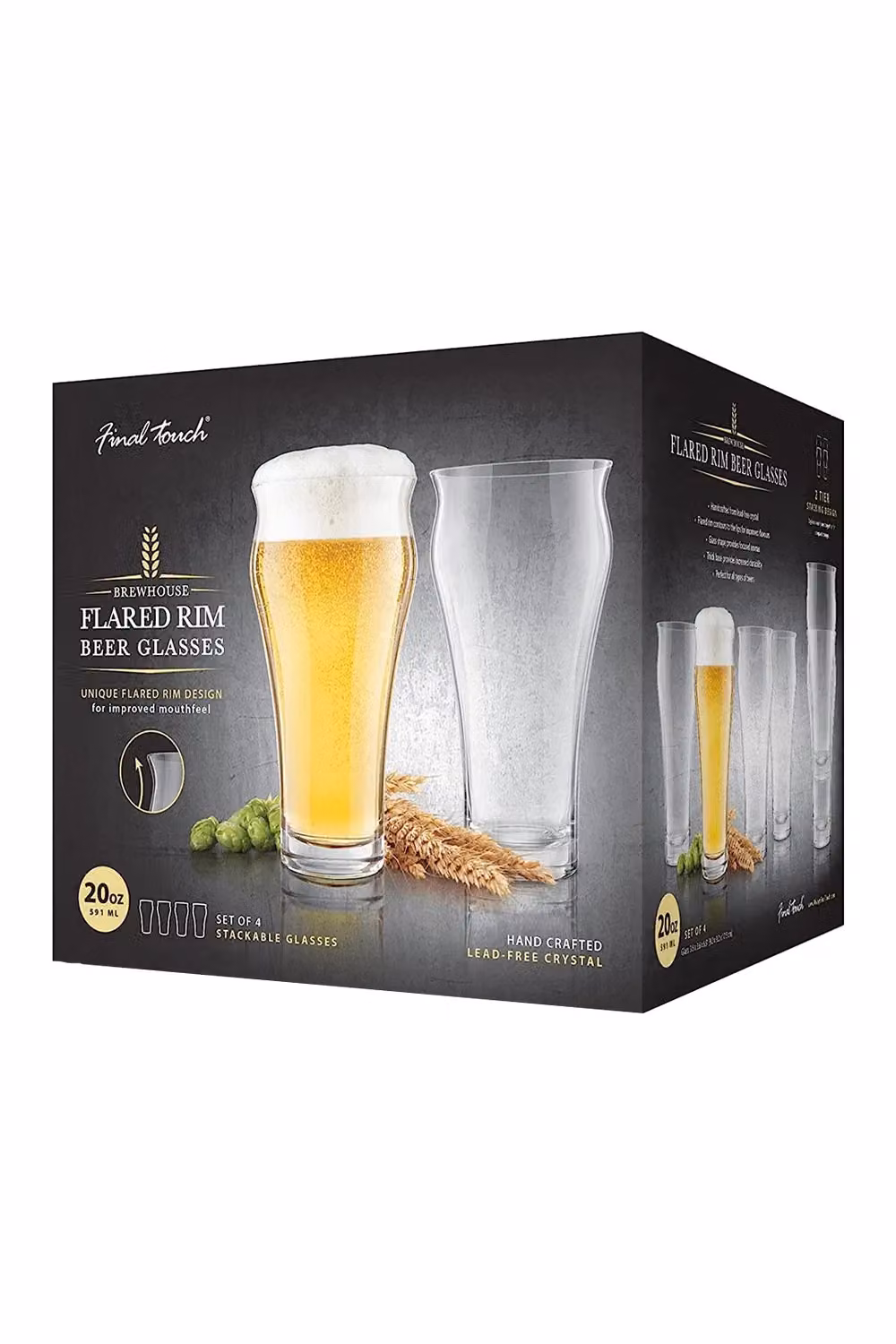 Final Touch Brewhouse Flared Rim Beer Glasses, Set of 4, 591ml, Clear – 3