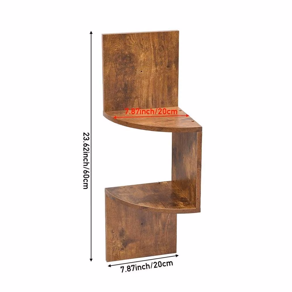 FLAVORA 2 Tier Rustic Brown Wooden Corner Floating Wall Shelves – 2