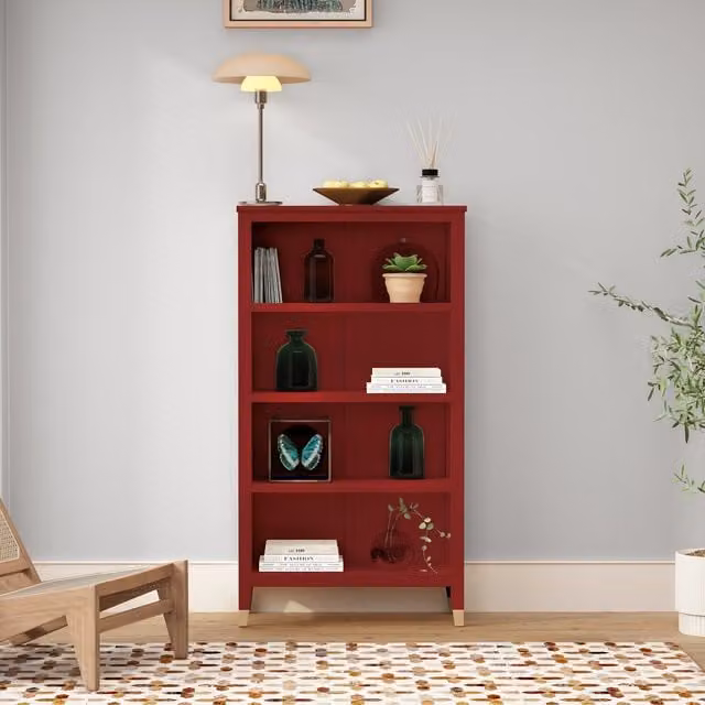 Cabinet Bits Palazzi Narrow Red Matt Bookcase with Back Panel