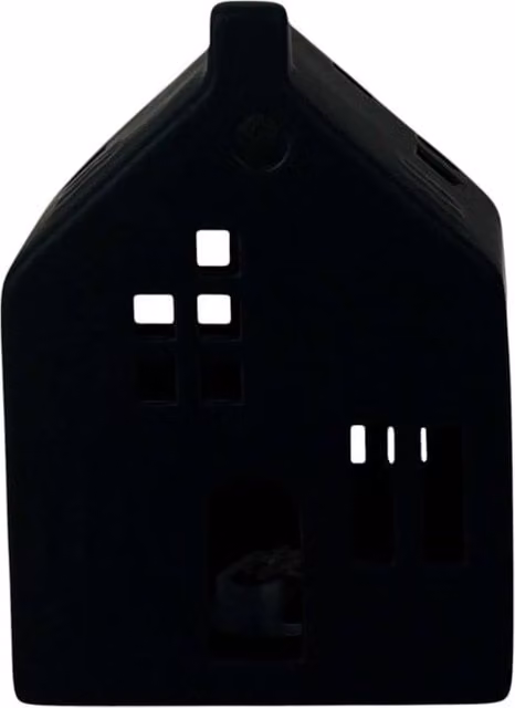 Four Candle Black Ceramic LED House with Cut Out Windows