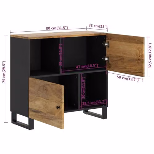vidaXL Revera Sideboard with 2 Doors in Brown Solid Mango Wood, W/D/H: 80 x 33 x 75 cm – 3