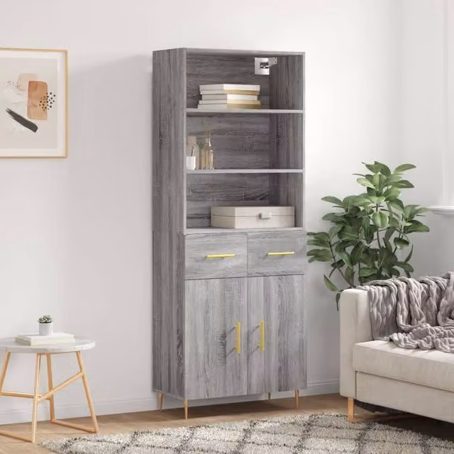 Berkfield Home Grey Sonoma Highboard, W: 69.5 cm, D: 34 cm, H: 180 cm