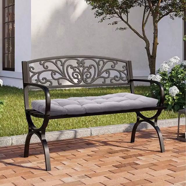Lifeideas Rectangular Quilted Outdoor Soft Tufted Bench Cushion in Grey Polyester