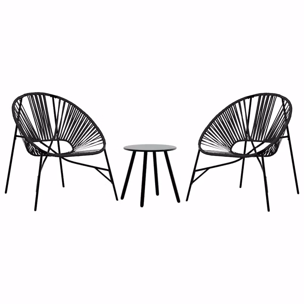 Berkfield Home 3 Piece Black Poly Rattan Garden Chair Set – 1