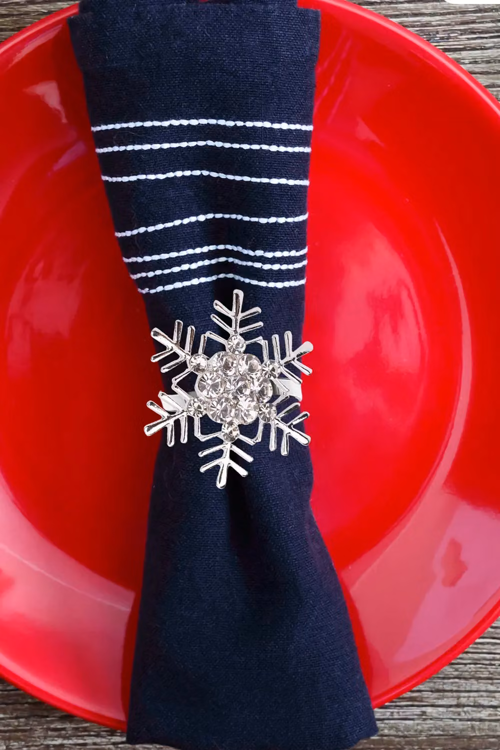 Neel Blue Gold Snowflakes Napkin Rings with Diamante Rhinestones, 6-Piece Silver Metal Set – 4