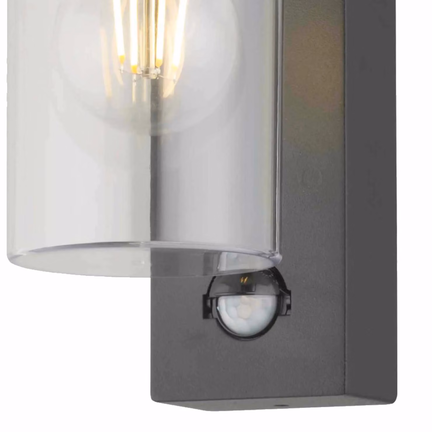 First Choice Lighting Hadron Black Motion Sensor Outdoor Wall Light with Glass Cylinder and E27 Socket – 3