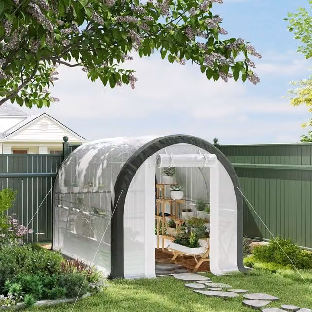 Outsunny White Walk-in Polytunnel Greenhouse with Steel Frame, W/D/H: 300 x 200 x 200 cm