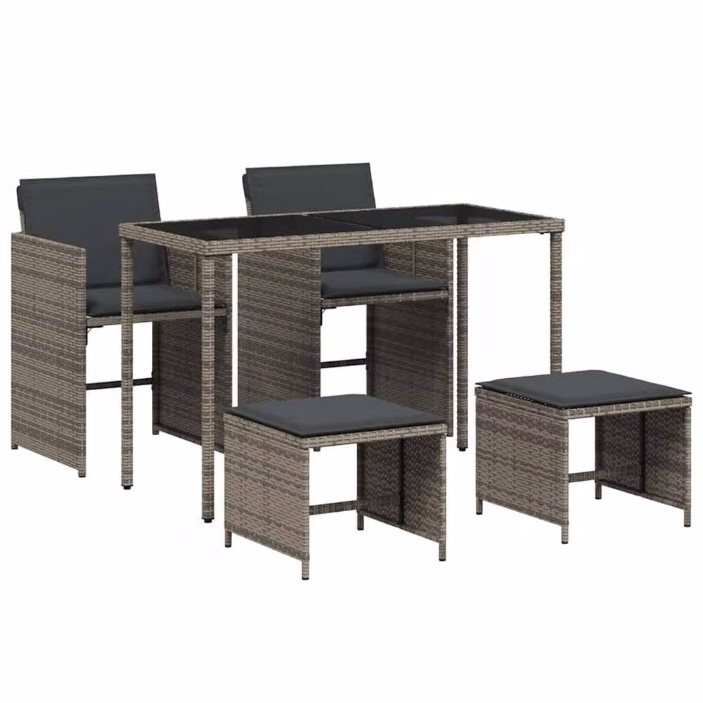 Berkfield Home 5 Piece Grey Poly Rattan Garden Dining Set with Cushions and Glass Tabletop – 2