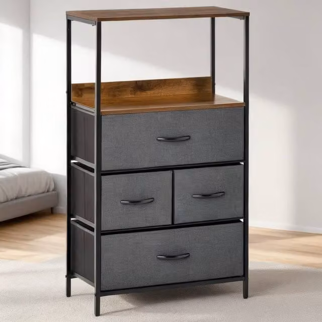 ERGOVEXA 4 Drawer Storage Chest Unit with Shelves in Dark Grey