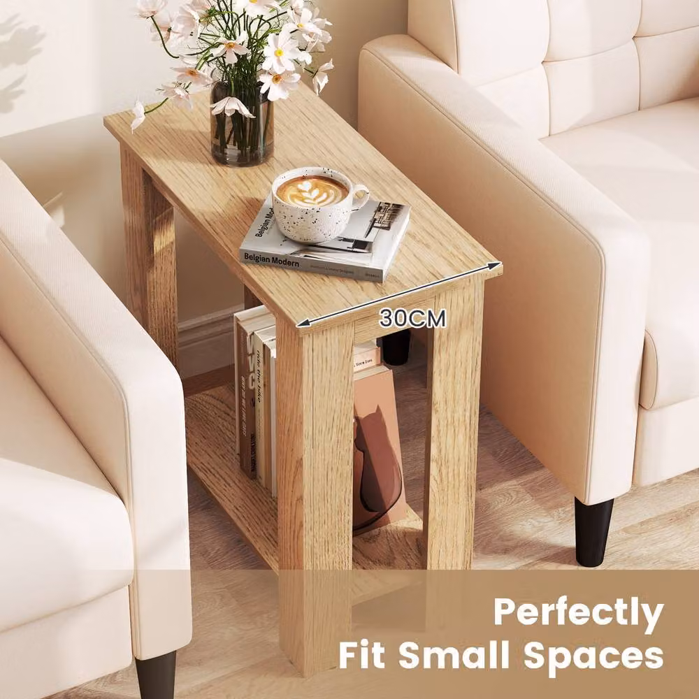 Costway Modern 2-Tier Wood End Table with Storage Shelf in Brown – 3